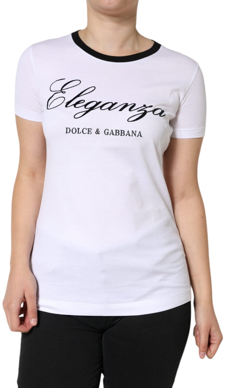 Dolce & Gabbana White Eleganza Print Cotton Short Sleeves T-shirt Bruin