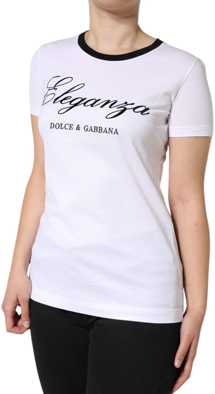 Dolce & Gabbana White Eleganza Print Cotton Short Sleeves T-shirt Bruin