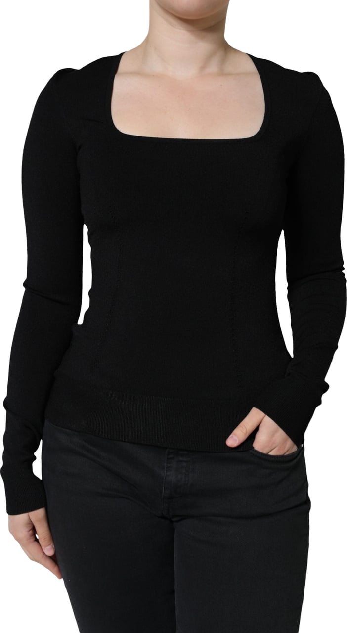 Dolce & Gabbana Black Long Sleeves Blouse Square Neck Top Zwart
