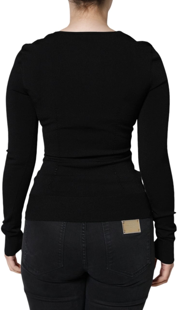 Dolce & Gabbana Black Long Sleeves Blouse Square Neck Top Zwart