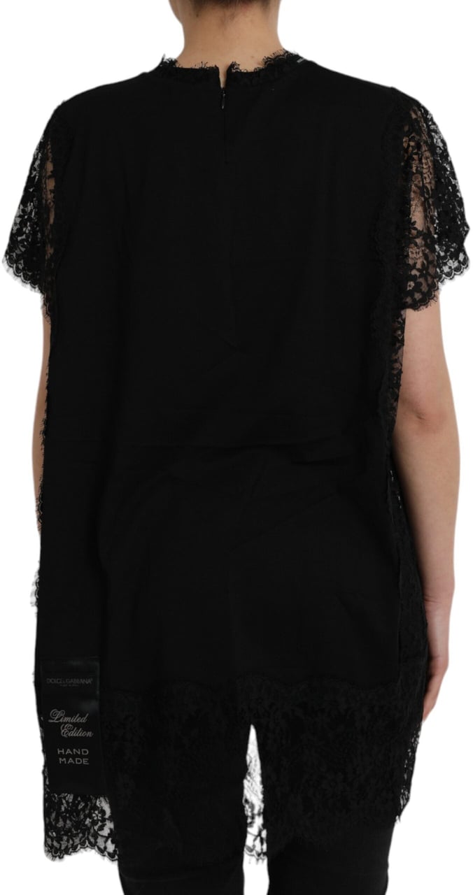 Dolce & Gabbana Black Sacred Heart Print Cotton Lace T-shirt Zwart