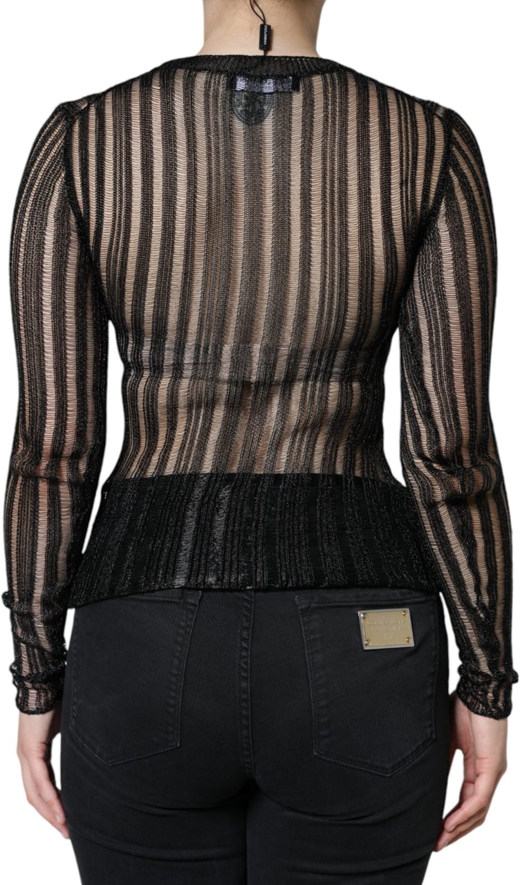 Dolce & Gabbana Black Stripe See Through Long Sleeves Top Zwart