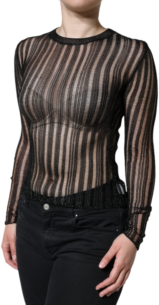 Dolce & Gabbana Black Stripe See Through Long Sleeves Top Zwart