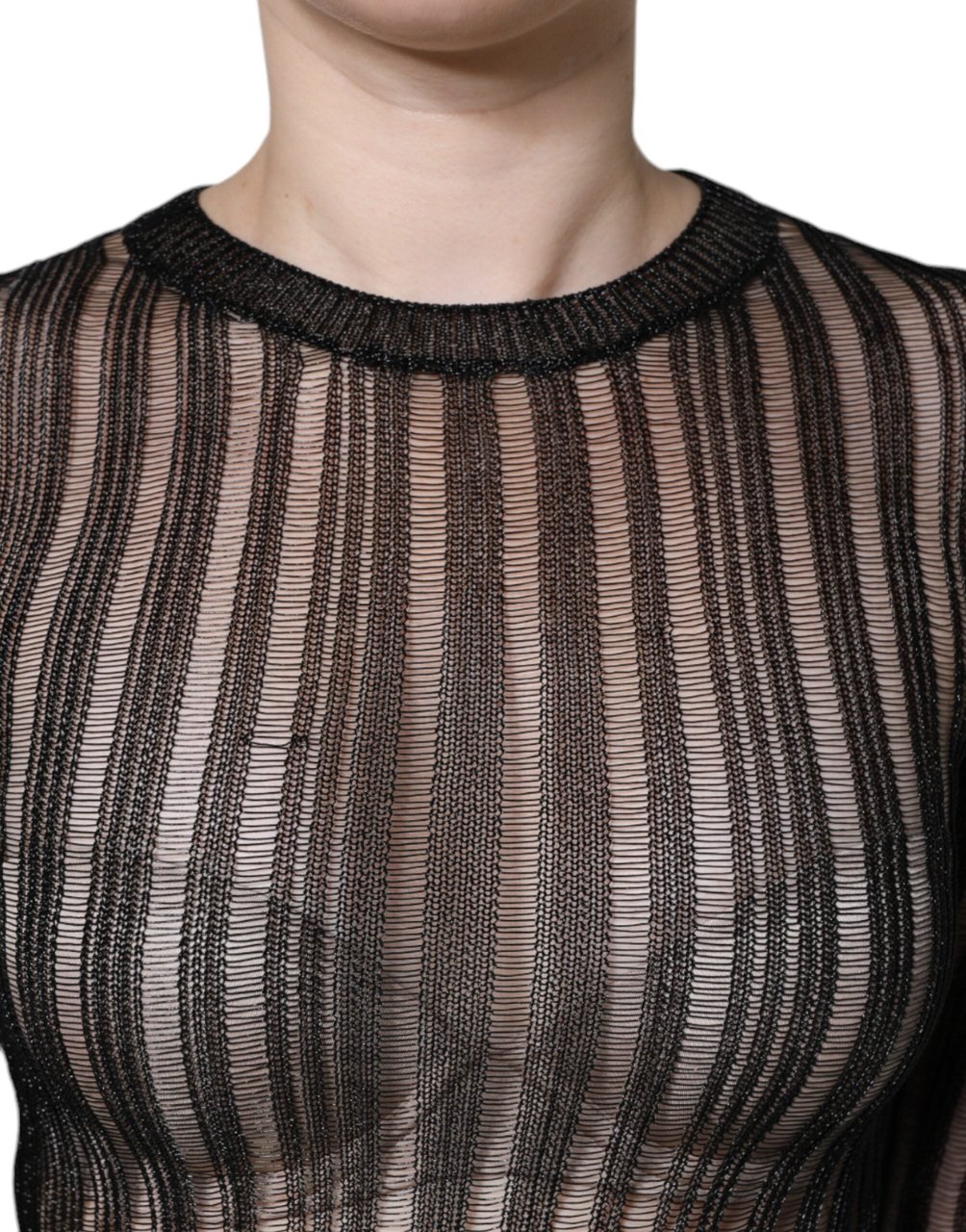 Dolce & Gabbana Black Stripe See Through Long Sleeves Top Zwart