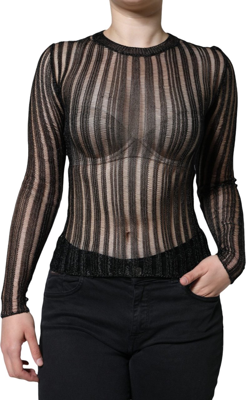 Dolce & Gabbana Black Stripe See Through Long Sleeves Top Zwart