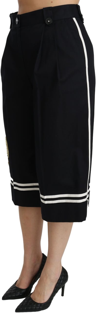 Dolce & Gabbana Black Lemon Embellished Palazzo Cropped Pants Zwart