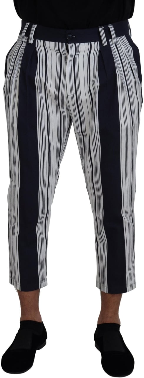 Dolce & Gabbana White Cotton Striped Cropped Pants Wit