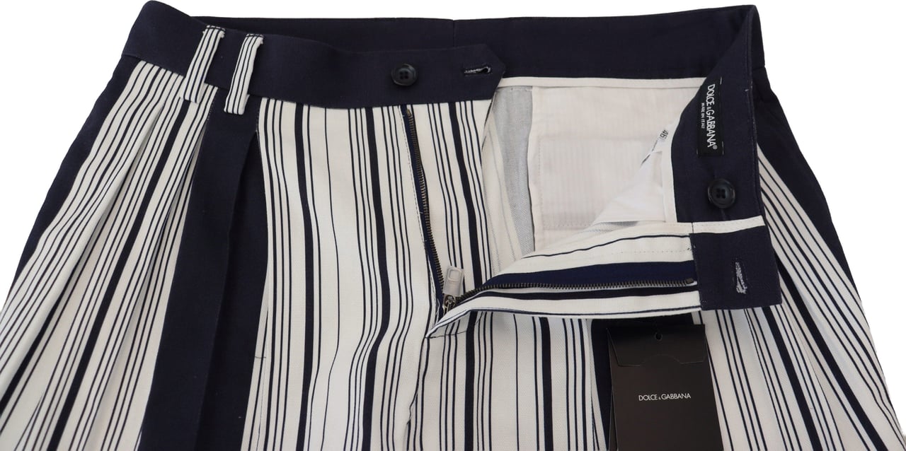 Dolce & Gabbana White Cotton Striped Cropped Pants Wit