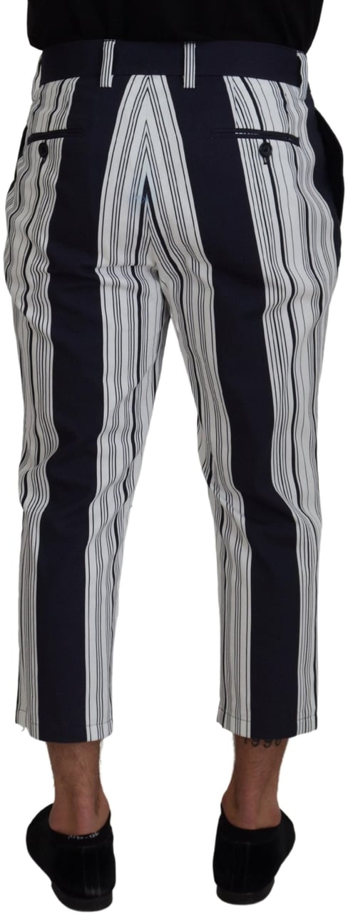 Dolce & Gabbana White Cotton Striped Cropped Pants Wit