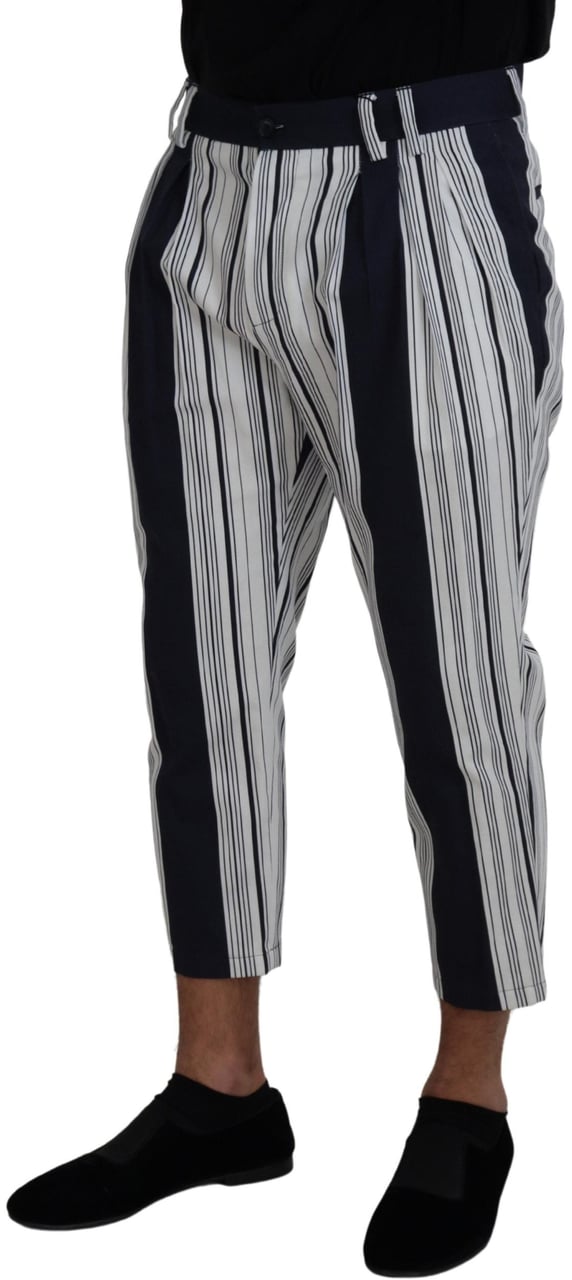 Dolce & Gabbana White Cotton Striped Cropped Pants Wit