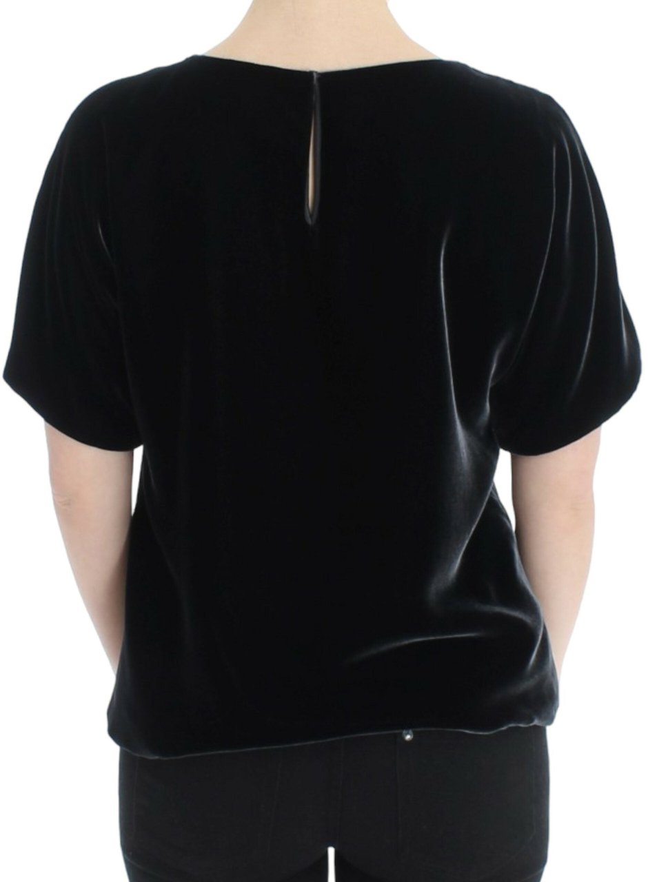 Dolce & Gabbana Black velvet shortsleeved blouse Zwart