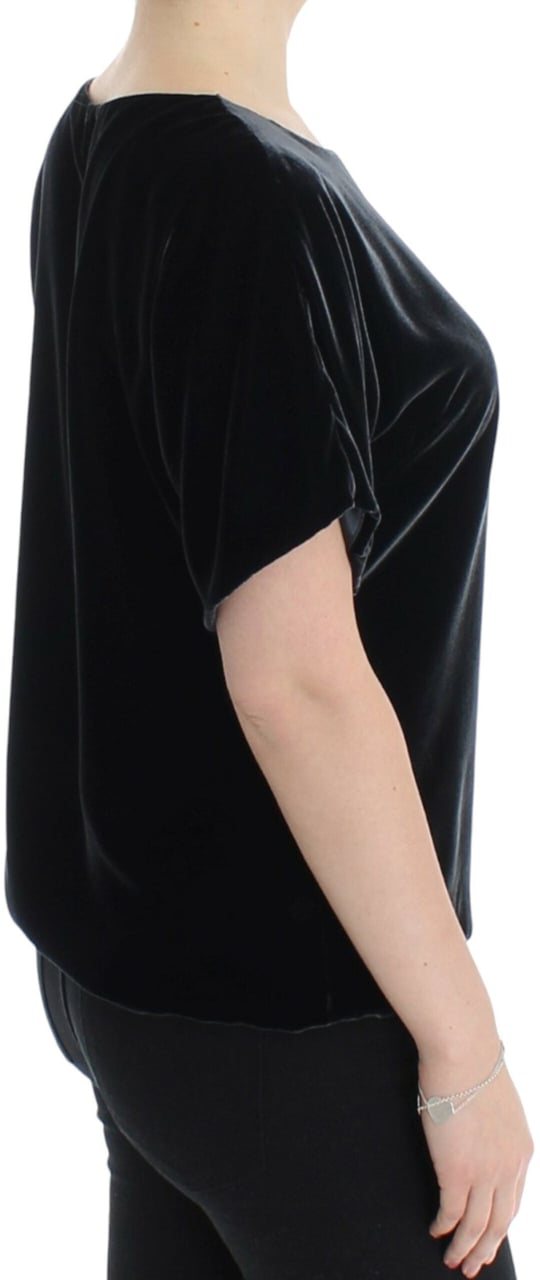 Dolce & Gabbana Black velvet shortsleeved blouse Zwart