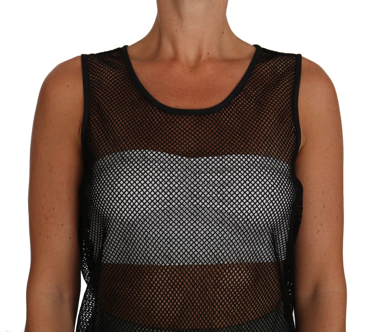 Dolce & Gabbana Black Mesh Transparent Blouse T-shirt Zwart
