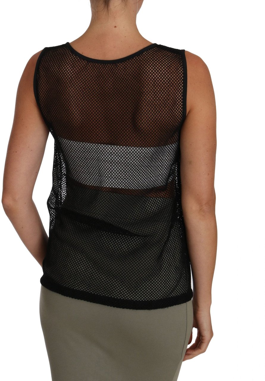 Dolce & Gabbana Black Mesh Transparent Blouse T-shirt Zwart