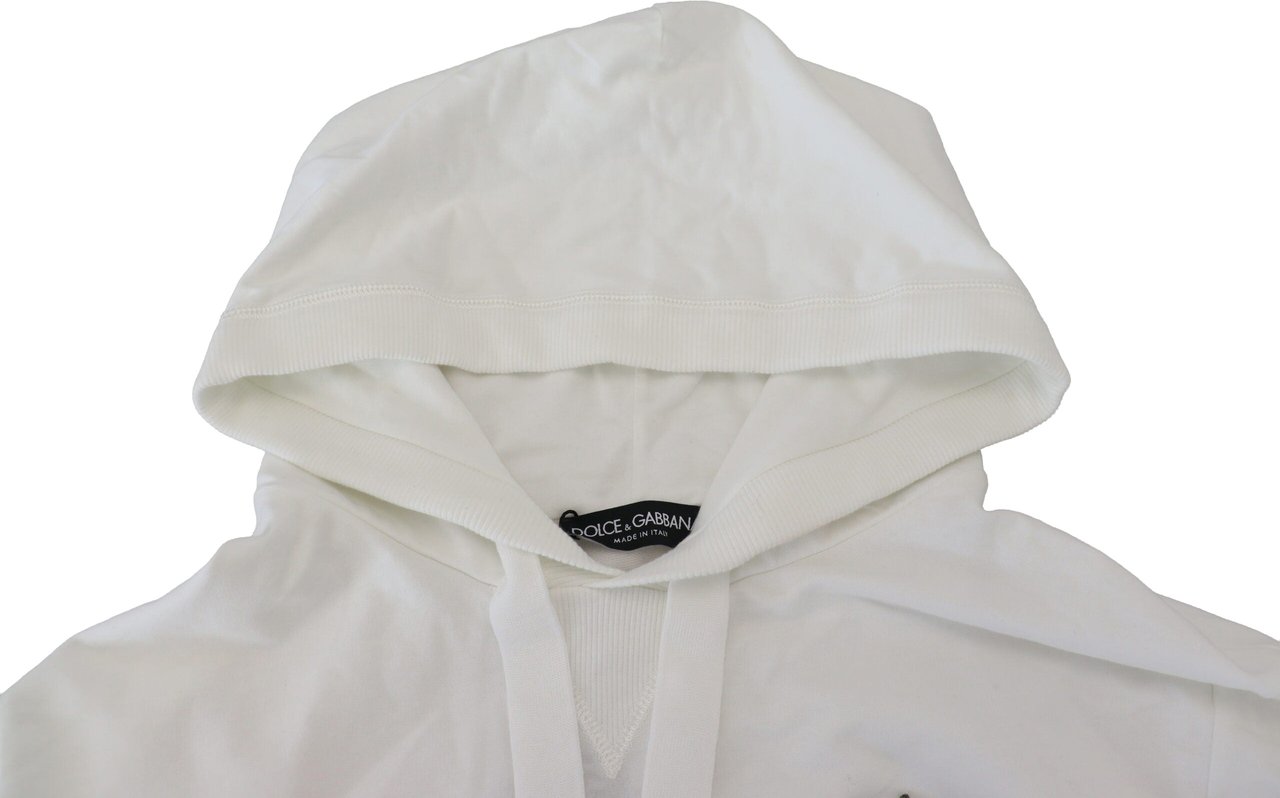 Dolce & Gabbana White Cotton Hooded Sweatshirt Logo Sweater Wit