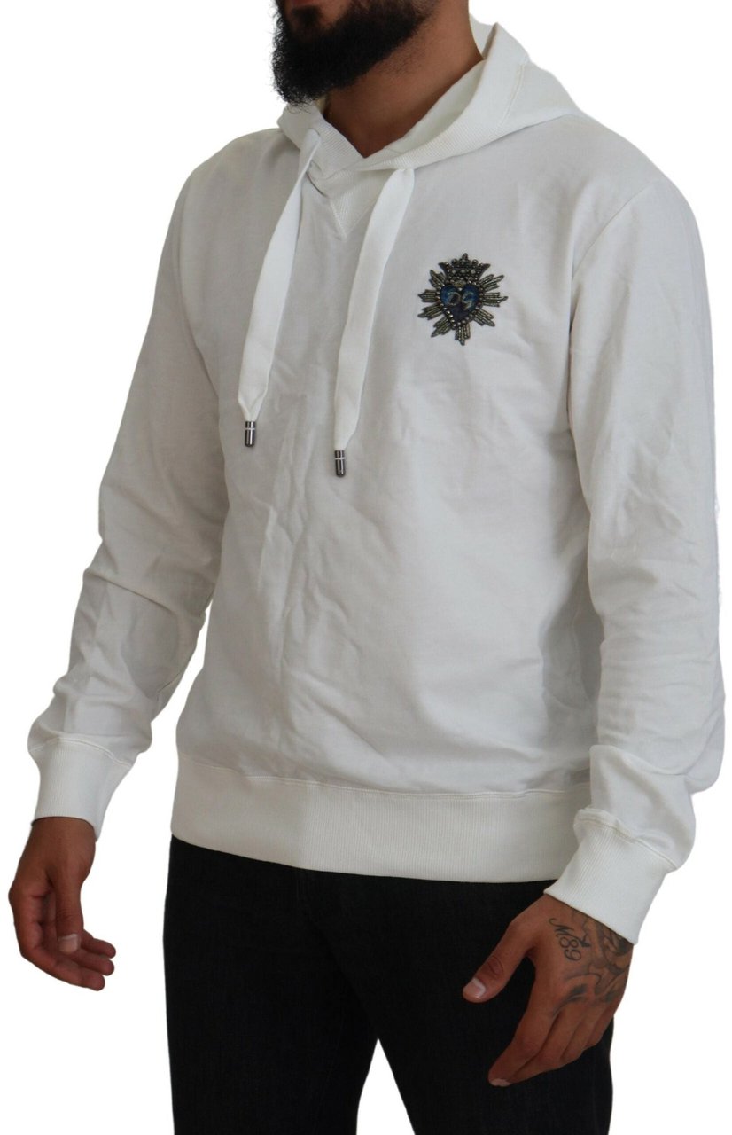 Dolce & Gabbana White Cotton Hooded Sweatshirt Logo Sweater Wit