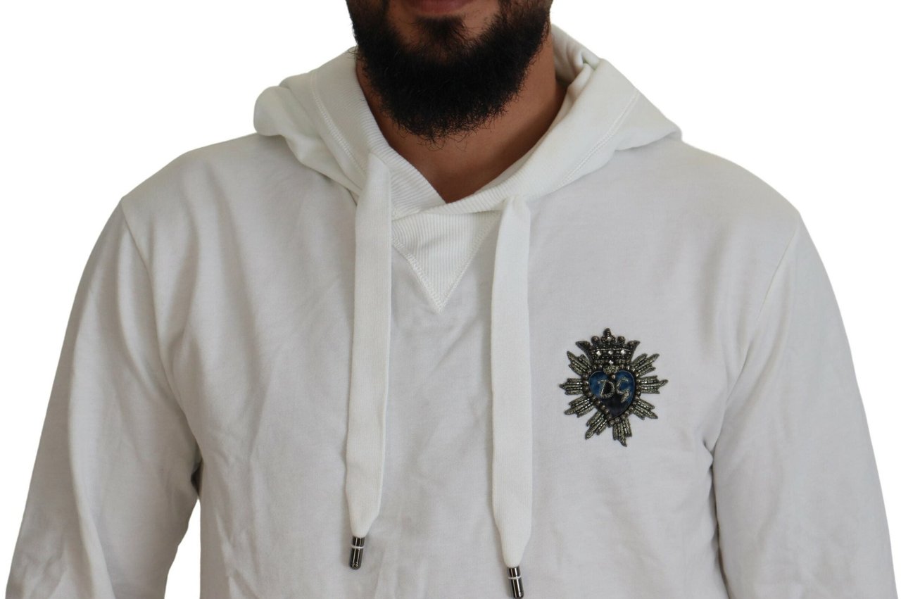 Dolce & Gabbana White Cotton Hooded Sweatshirt Logo Sweater Wit