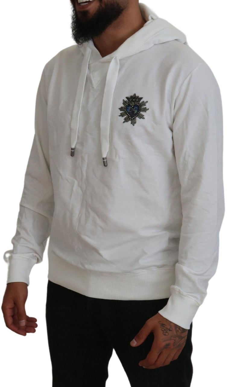 Dolce & Gabbana White Cotton Hooded Sweatshirt Logo Sweater Wit