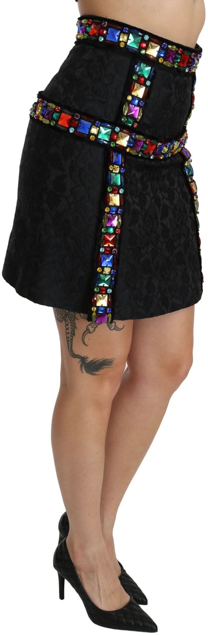 Dolce & Gabbana Black Crystal Embellished High Waist Skirt Zwart