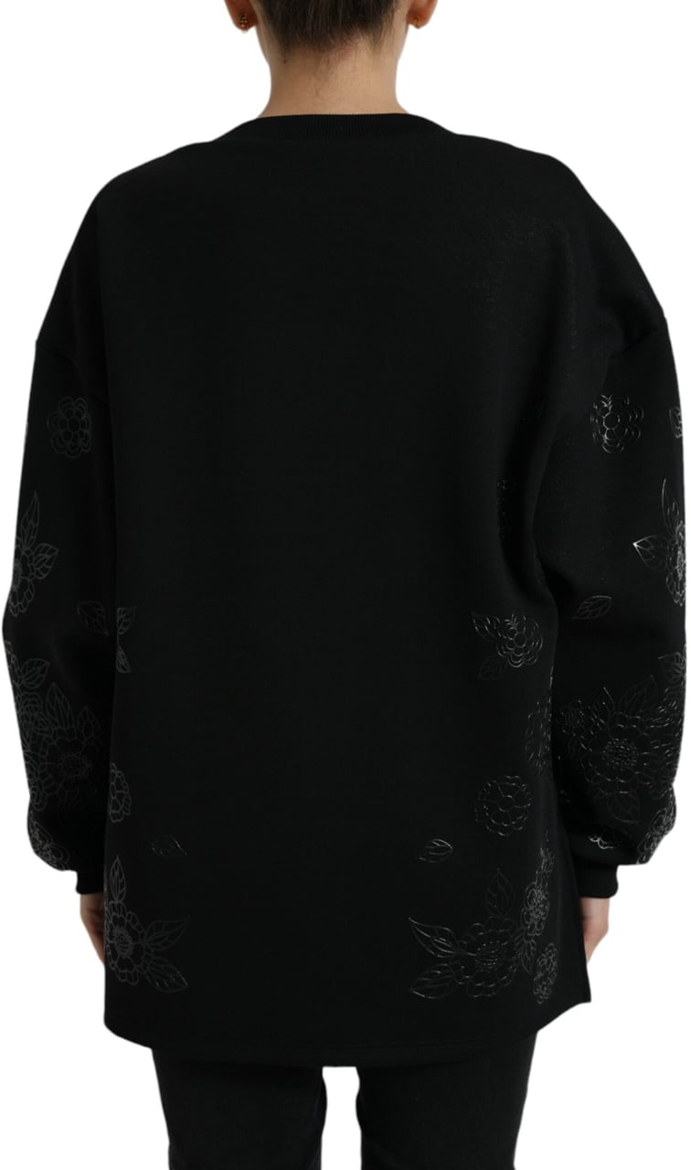 Dolce & Gabbana Black Pullover Floral Logo Applique Sweater Zwart