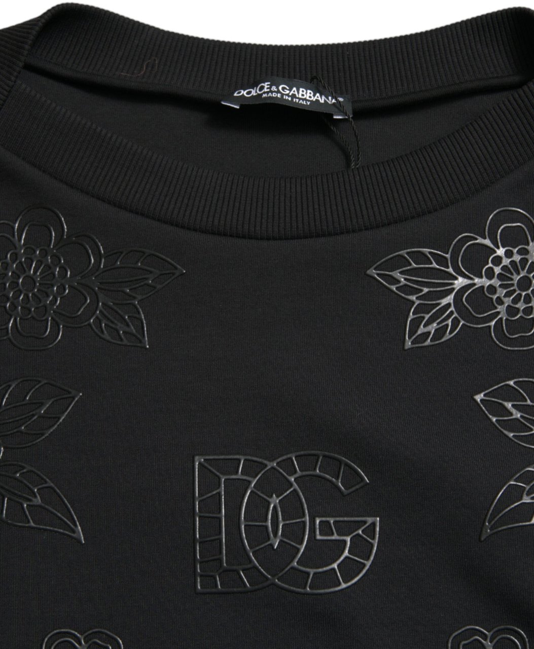 Dolce & Gabbana Black Pullover Floral Logo Applique Sweater Zwart