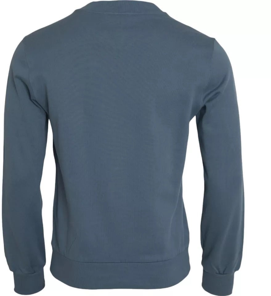 Dolce & Gabbana Blue Cotton Logo Patch Crew Neck Men Pullover Sweater Blauw