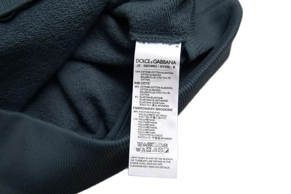 Dolce & Gabbana Blue Cotton Logo Patch Crew Neck Men Pullover Sweater Blauw