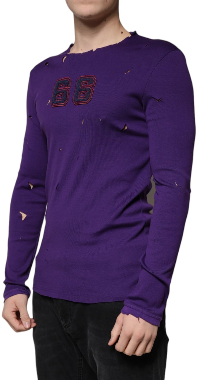 Dolce & Gabbana Purple Cotton Round Neck Pullover Men Sweater Paars