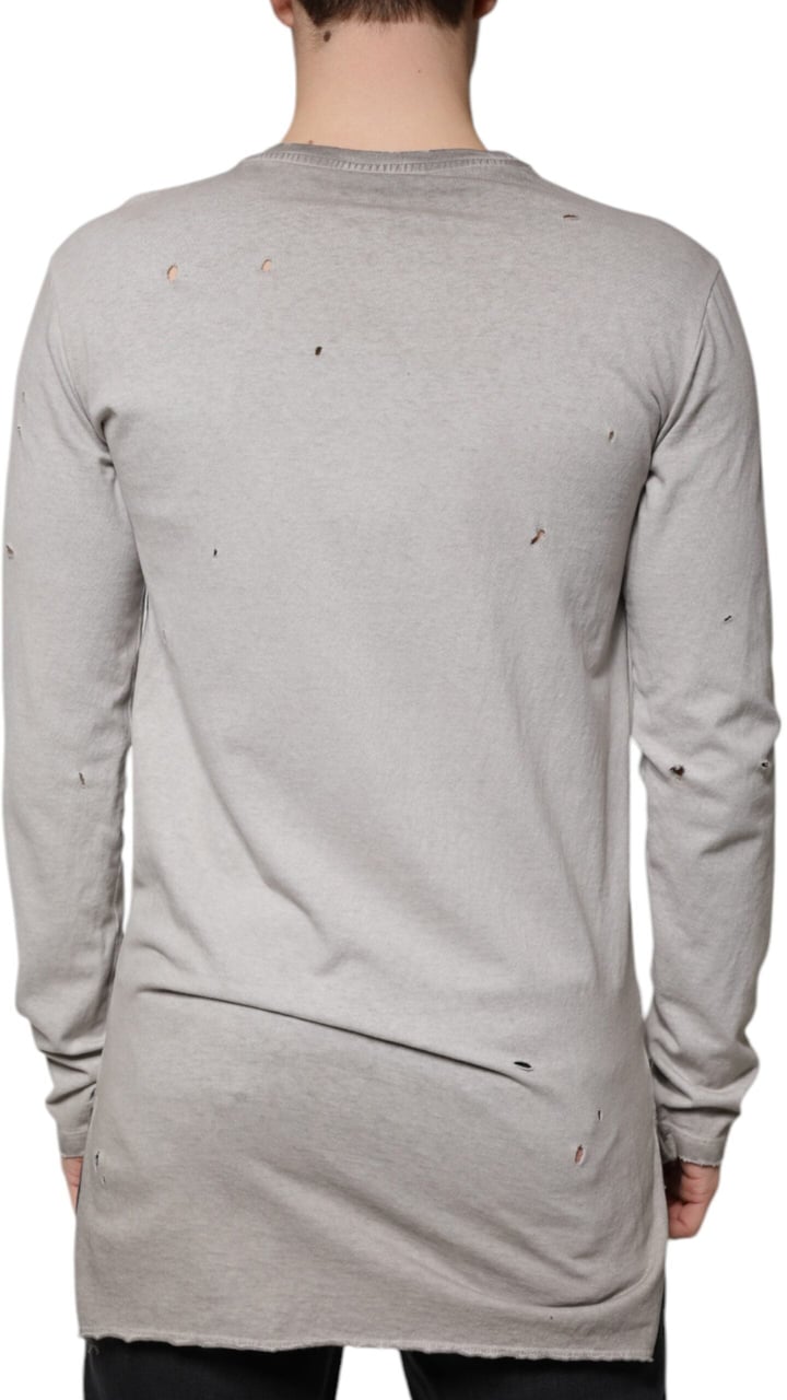 Dolce & Gabbana Gray Printed Cotton Crewneck Pullover Sweater Grijs