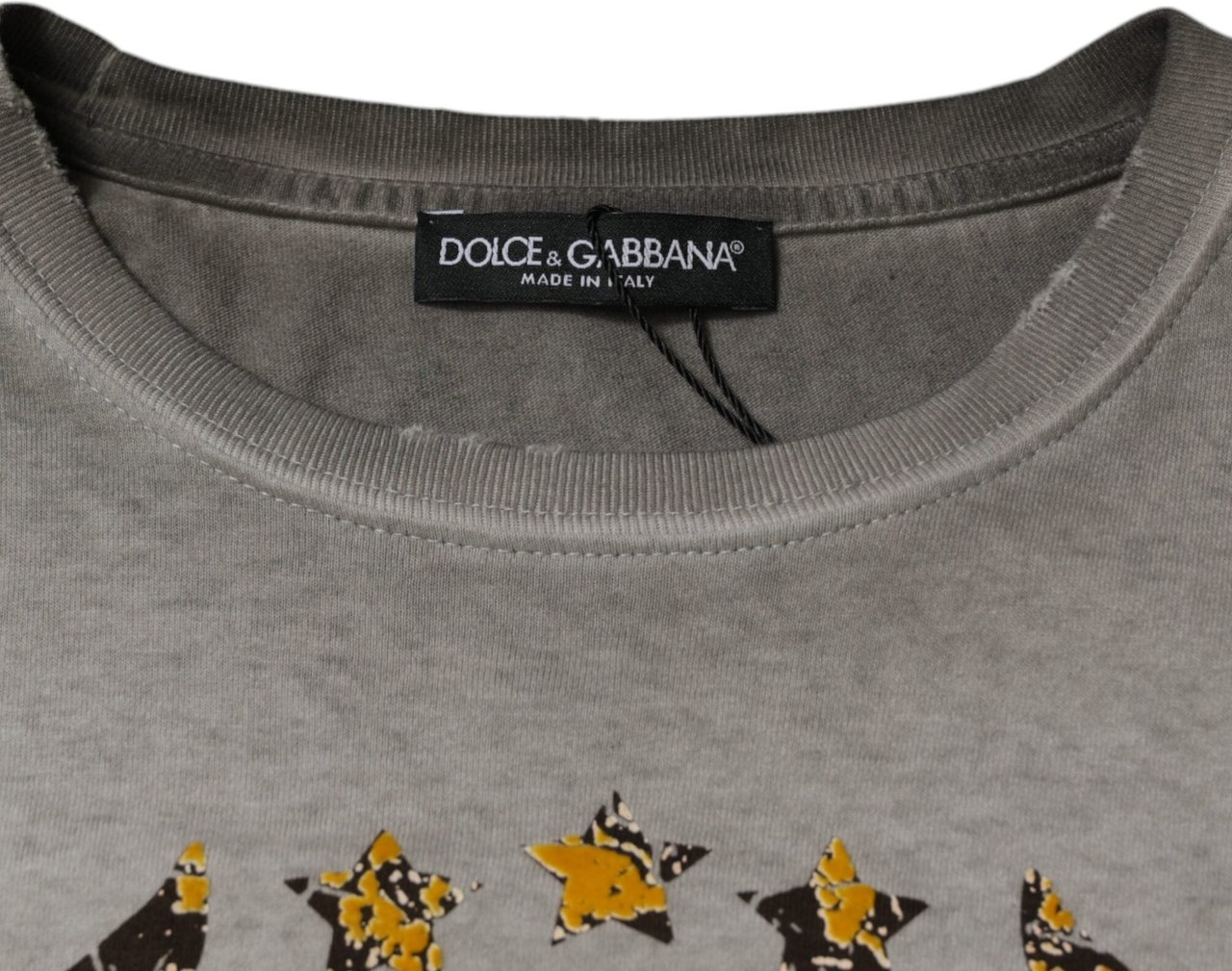 Dolce & Gabbana Gray Printed Cotton Crewneck Pullover Sweater Grijs