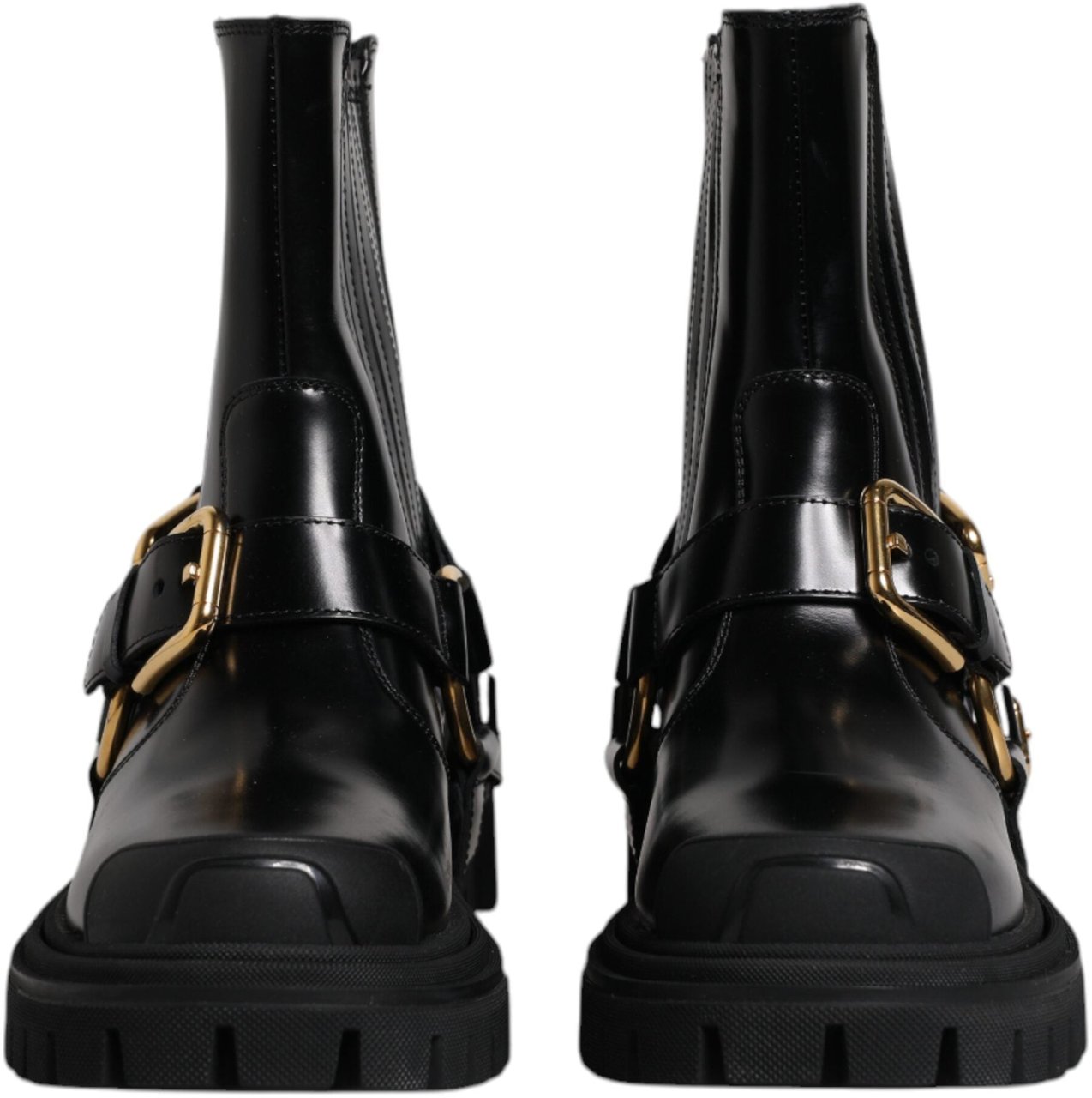 Dolce & Gabbana Black Leather Slip On Stretch Trekking Boots Shoes Zwart
