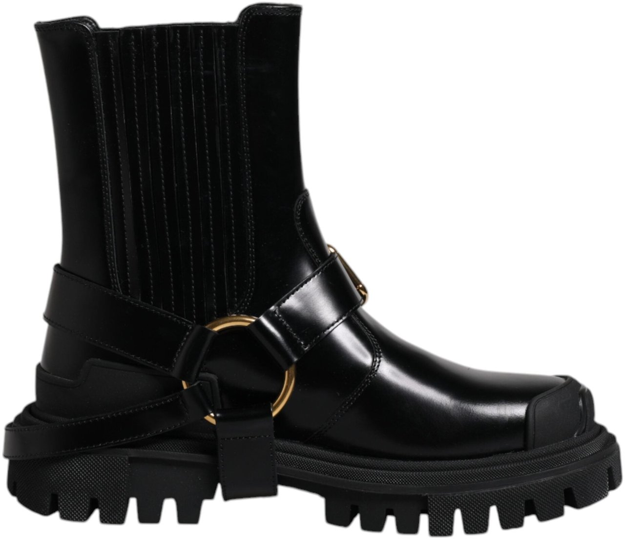 Dolce & Gabbana Black Leather Slip On Stretch Trekking Boots Shoes Zwart