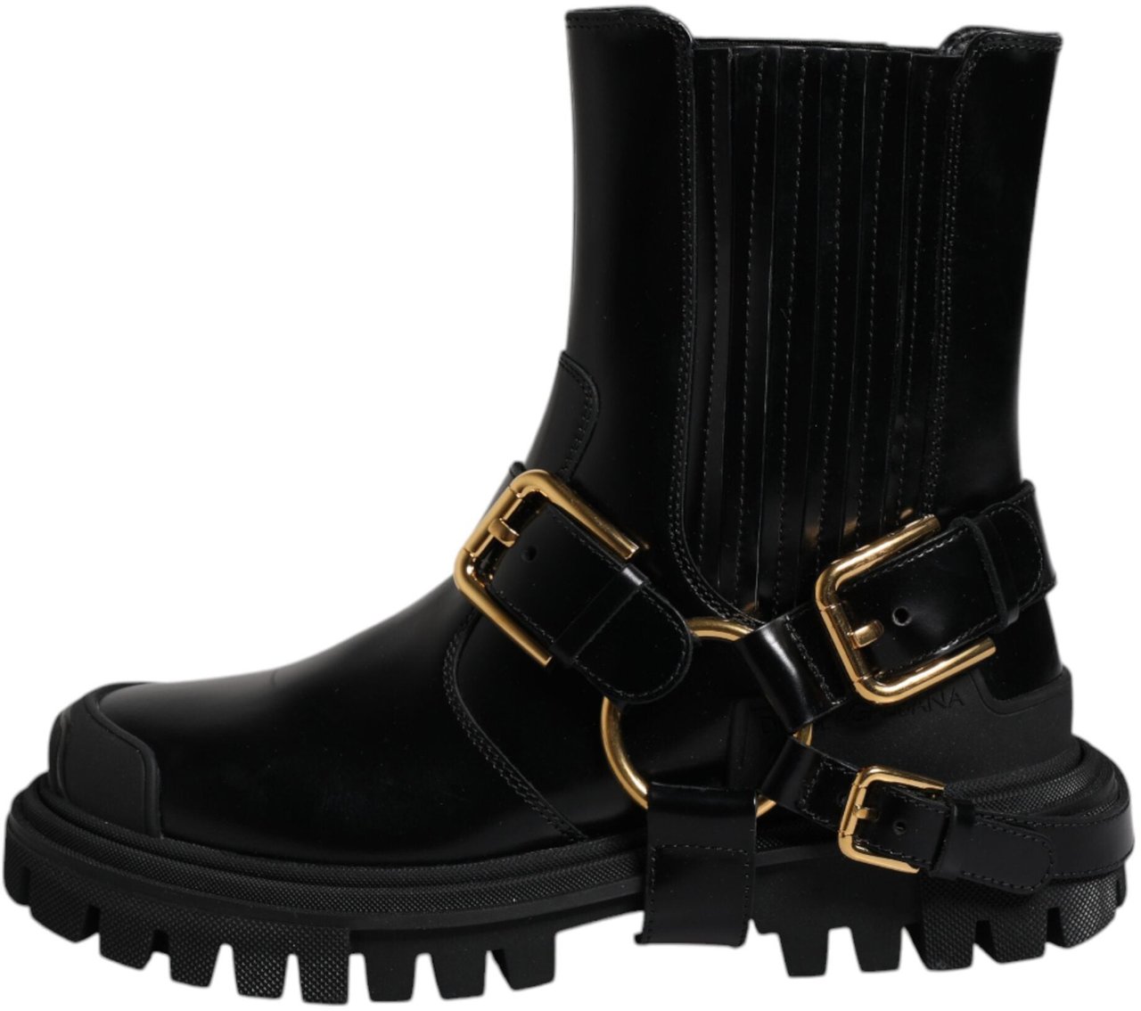 Dolce & Gabbana Black Leather Slip On Stretch Trekking Boots Shoes Zwart