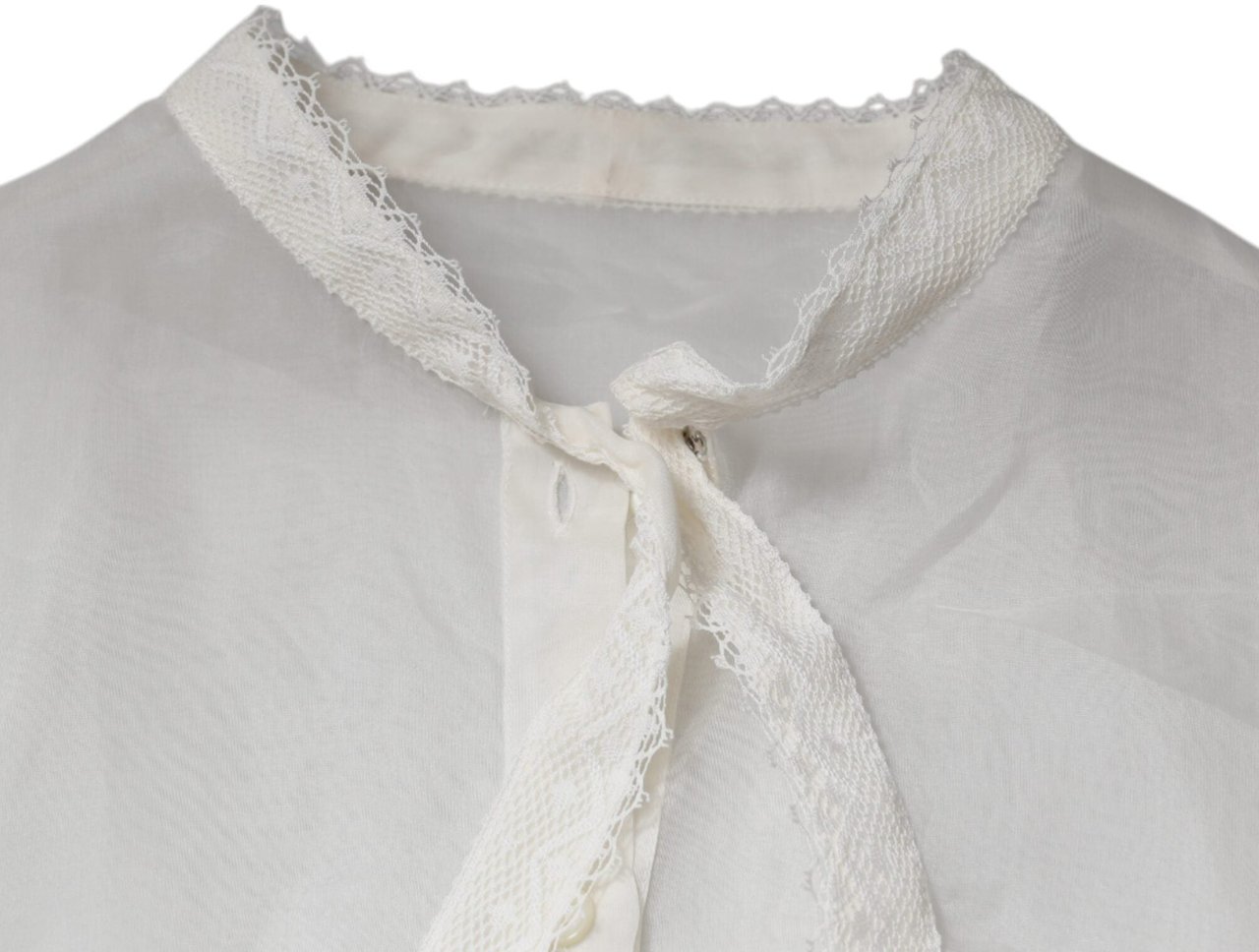 Dolce & Gabbana White Ascot Collar Long Sleeves Blouse Top Wit
