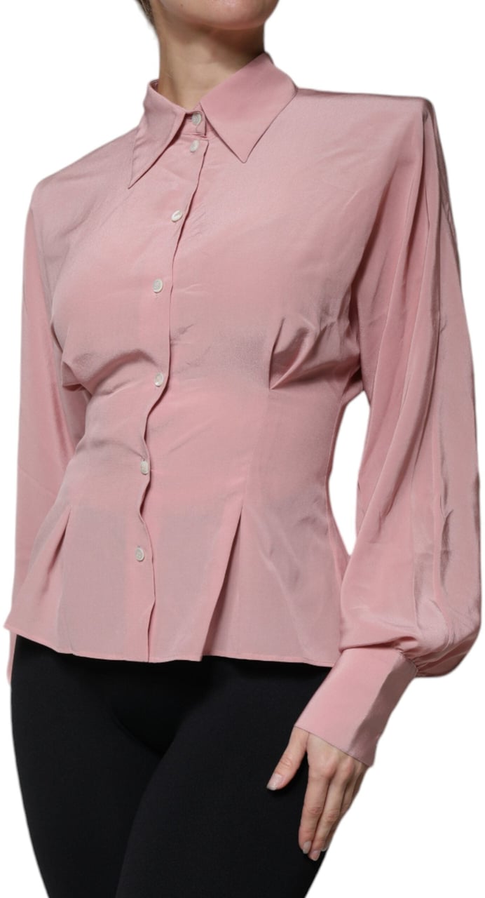 Dolce & Gabbana Pink Cotton Long Sleeves Collared Blouse Top Roze