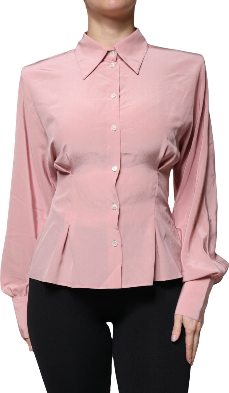 Dolce & Gabbana Pink Cotton Long Sleeves Collared Blouse Top Roze