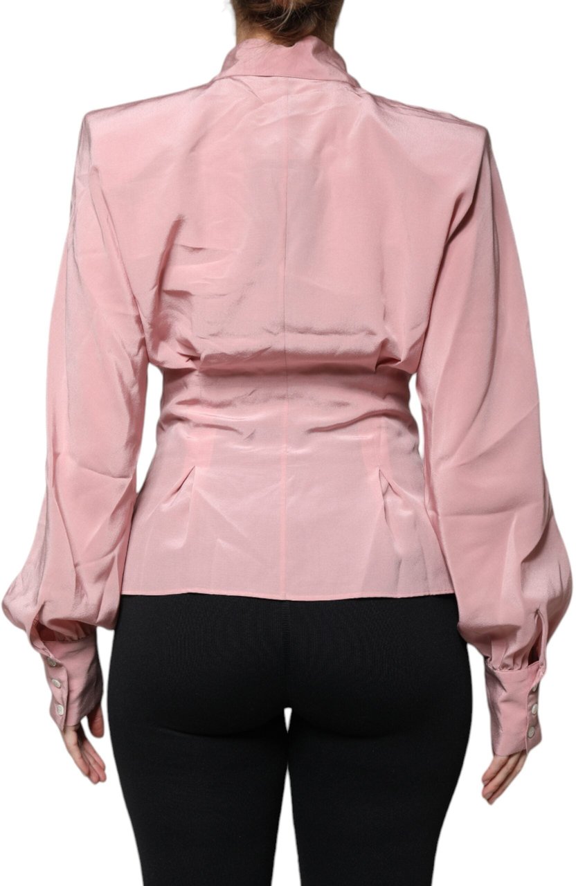Dolce & Gabbana Pink Cotton Long Sleeves Collared Blouse Top Roze