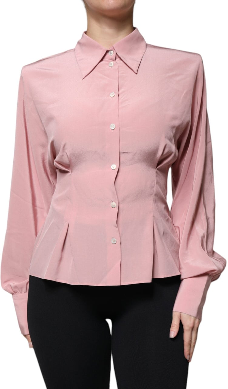 Dolce & Gabbana Pink Cotton Long Sleeves Collared Blouse Top Roze