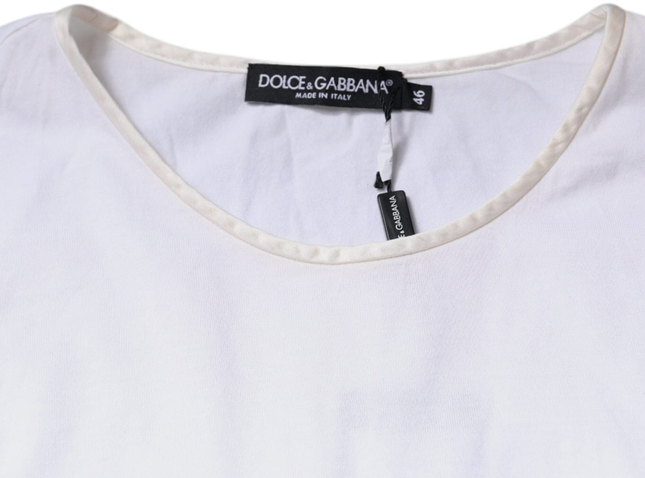 Dolce & Gabbana White Cotton Silk Round Neck Wrap Blouse Top Wit
