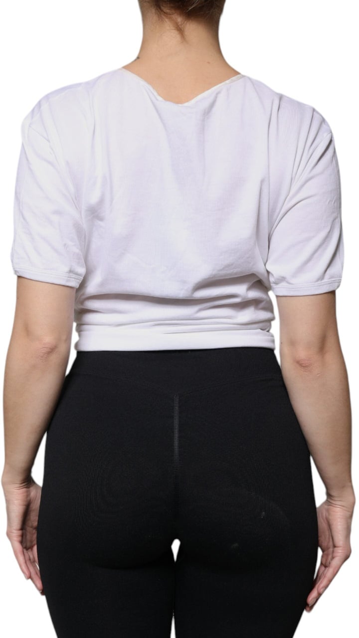 Dolce & Gabbana White Cotton Silk Round Neck Wrap Blouse Top Wit