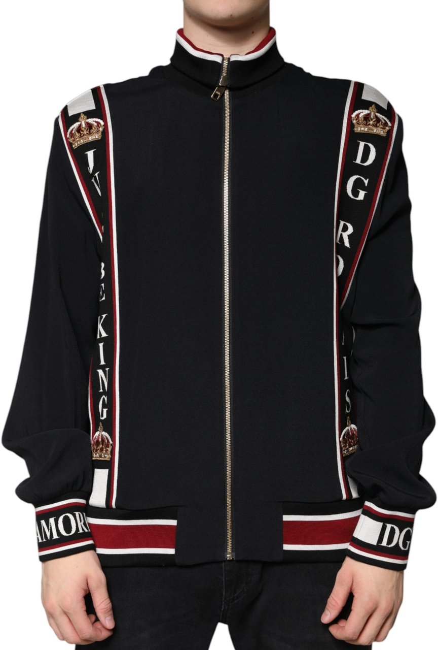 Dolce & Gabbana Black DG King Full Zip Sweatshirt Sweater Zwart