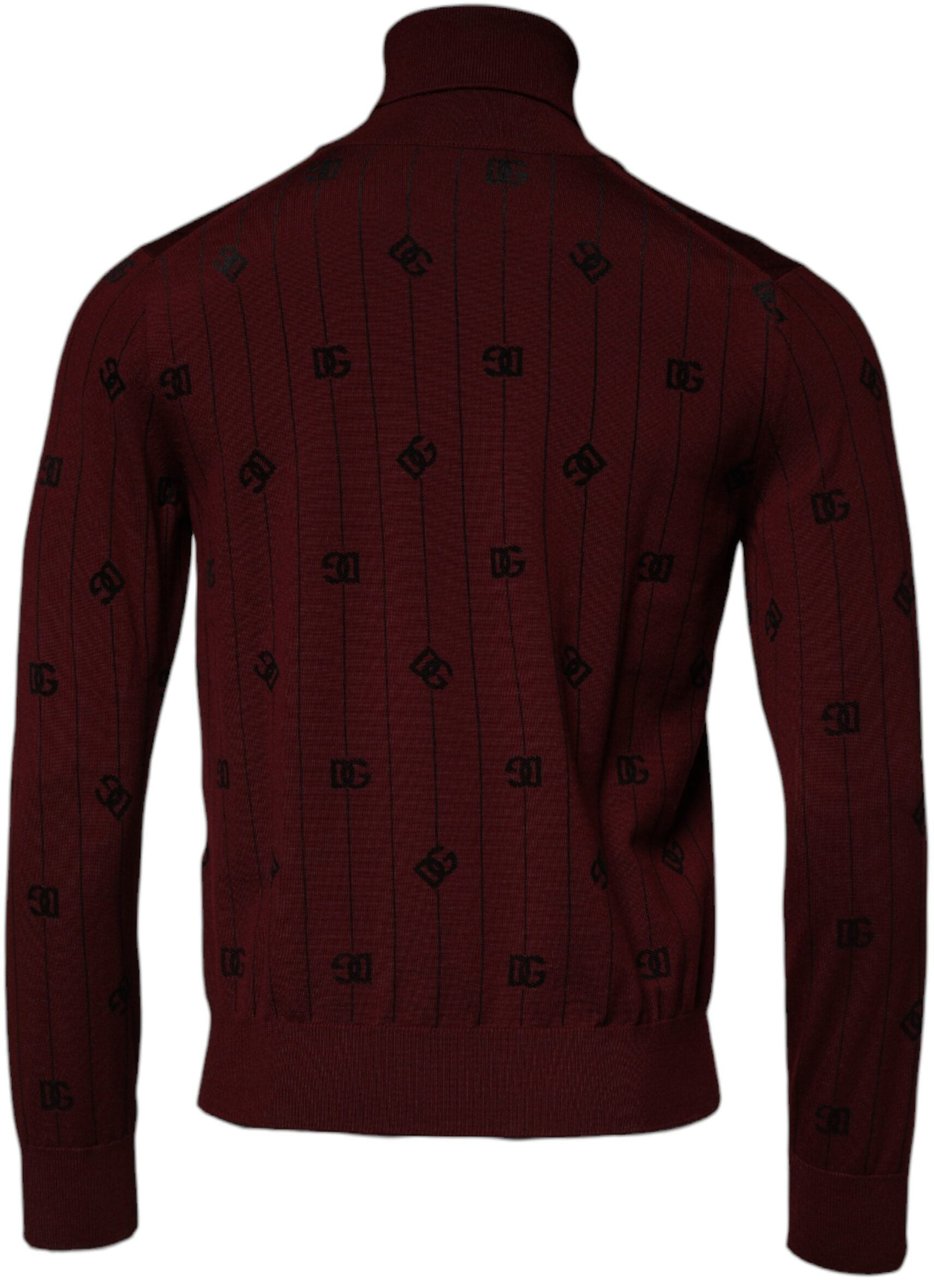 Dolce & Gabbana Maroon Monogram Turtleneck Pullover Sweater Maroon