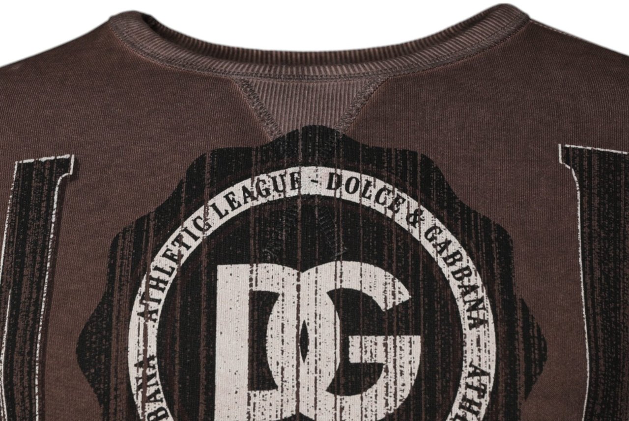 Dolce & Gabbana Brown Logo Print Crew Neck Pullover Sweater Bruin