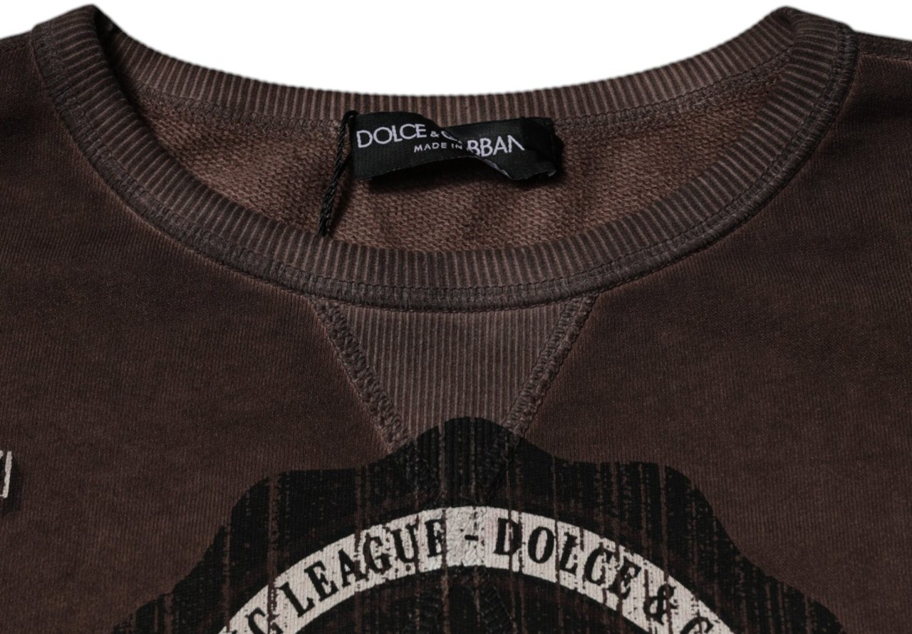 Dolce & Gabbana Brown Logo Print Crew Neck Pullover Sweater Bruin