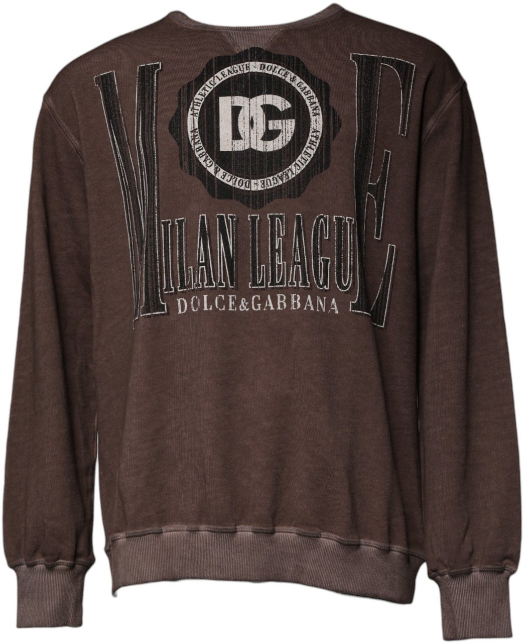 Dolce & Gabbana Brown Logo Print Crew Neck Pullover Sweater Bruin