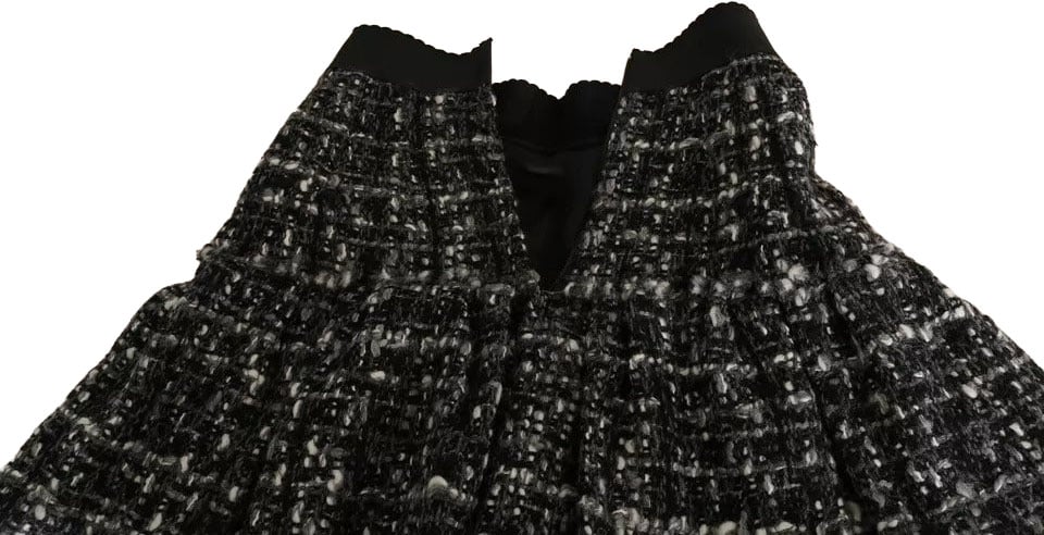 Dolce & Gabbana Black Check Flounce Detailed Wool Mini Skirt Zwart