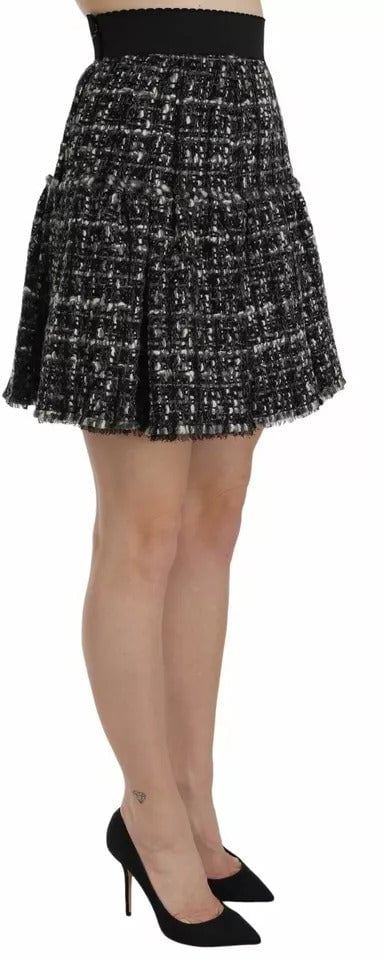 Dolce & Gabbana Black Check Flounce Detailed Wool Mini Skirt Zwart