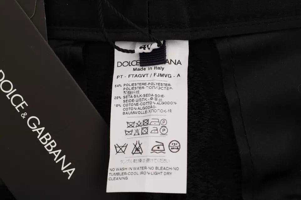 Dolce & Gabbana Black Floral Brocade High Waist Pants Zwart