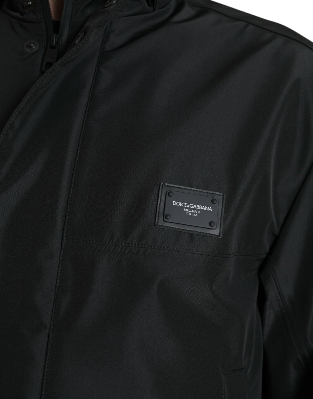 Dolce & Gabbana Black Polyester Logo Plaque Hooded Jacket Zwart