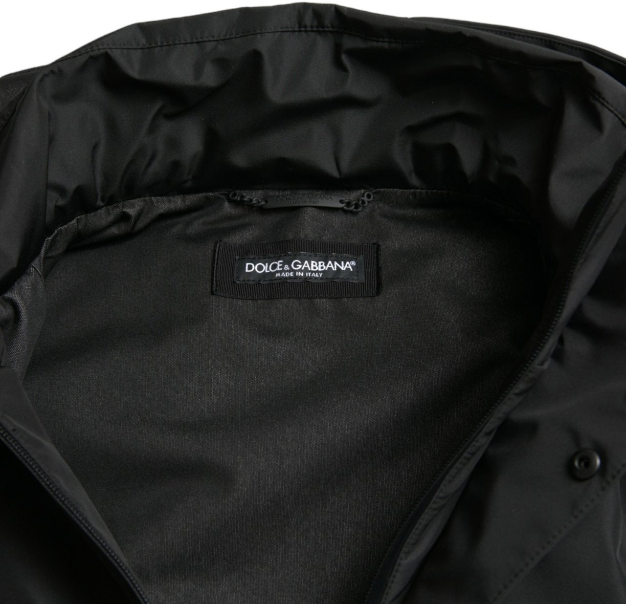 Dolce & Gabbana Black Polyester Logo Plaque Hooded Jacket Zwart